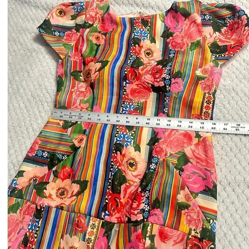 PatBo‎ Fit and Flare Mini Dress 42/Med Multicolor Silk Blend Floral Striped NWT - Picture 11 of 13